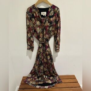 Ba&sh Black and Pink / Gold Floral Long Sleeve Dress
